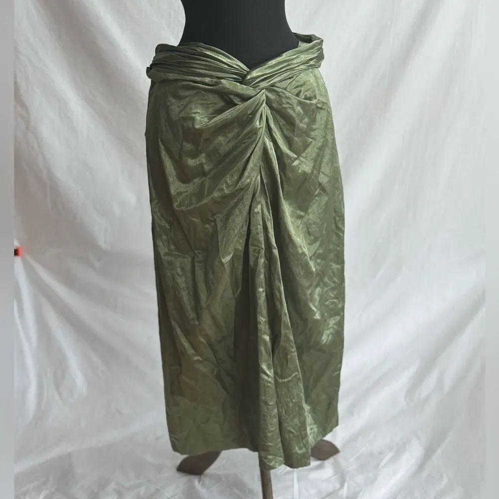 Vince Women’s Sz 10 Metallic Twist Front Cotton‎ Blend Skirt Green - Picture 2 of 9